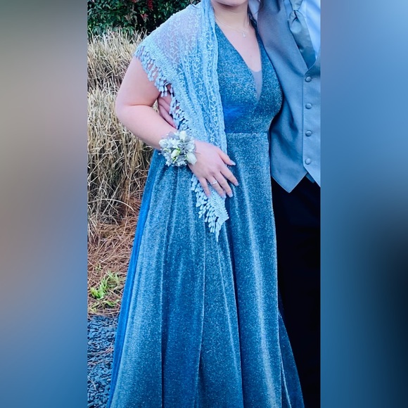 Metallic Blue Formal Evening Gown - Picture 2 of 12